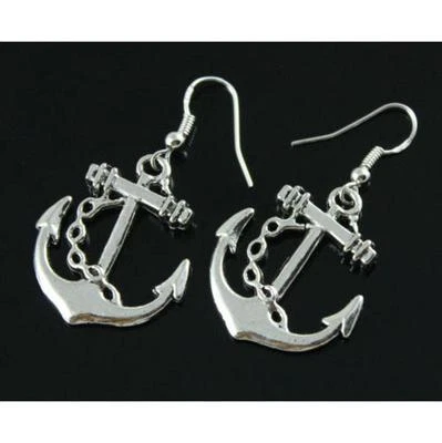 Awesome New Large Tibetan Silver Nautical Anchor Hook Dangle Drop Earrings   - Image 1 of 4