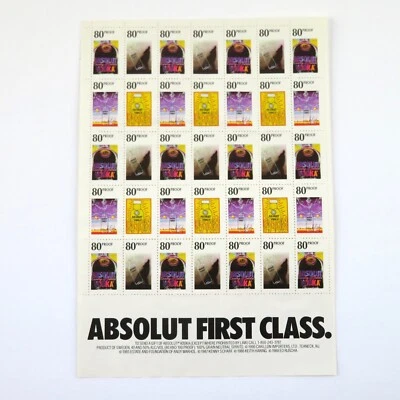 Absolut Vodka First Class Stamp Sheet Andy Warhol Kenny Scharf Keith Harring - Image 1 of 3