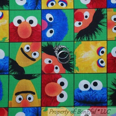 BonEful Fabric FQ Cotton Quilt Block Square Baby ELMO Character Sesame Street NR - Image 1 of 4