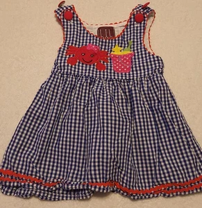 Vestido de guinga Lil Cactus bordado cangrejo playa lazo trasero niño pequeño 12-24 meses - Imagen 1 de 5