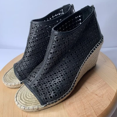 Vince Camuto Lereena 8.5 Black Cut Out Leather Open Toe Espadrille Wedge Sandals - Image 1 of 4