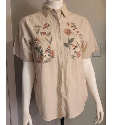 Camisa Casey & Max Vintage Años 80 Bordada Cuello Cuentas Pequeñas Perlas Kitsch Foto 1 de 4