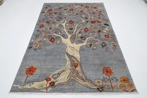 6 x 8 ft Oriental Tree of life Area Rug Afghan Hand Knotted Veg dye Wool Rug - Picture 1 of 10