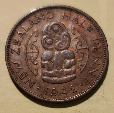 Moneda de medio centavo de Nueva Zelanda 1942 Segunda Guerra Mundial Foto 1 de 2