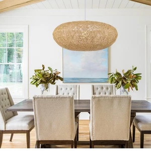Artureshome Round Rattan Pendant Light , Boho Wicker Chandelier Basket Light Fix - Picture 1 of 4