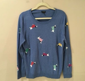 Talbots Women LP Sweater Top Blue Dogs Dachshund Print Long Sleeve Cotton Rayon - Picture 1 of 6