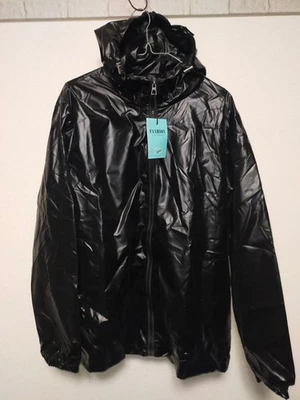 Asian4XL shiny black hooded jacket PU coated windproof windbreaker - Image 1 of 4