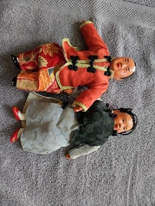 Vintage Chinese Asian Man Woman Generations Pair 9” Dolls Cloth & Composition - Picture 1 of 24