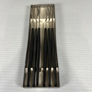 6pc Spring Fondue Forks Made In Switzerland Black Handles 10.25” VTG - Picture 1 of 4