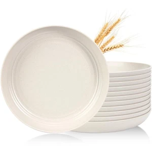Platos de paja de trigo premium OAMCEG 12 piezas - 10 pulgadas de plástico duro irrompible di... - Imagen 1 de 8