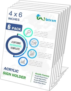 Acrylschildhalter mit schräger Rückseite 4 x 6, klar Tischplatte Ständer für  - Bild 1 von 5