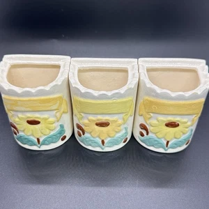 1963 handbemalte Keramik Mini Kanister Vasen Sonnenblumen Set gewellter Rand - Bild 1 von 22