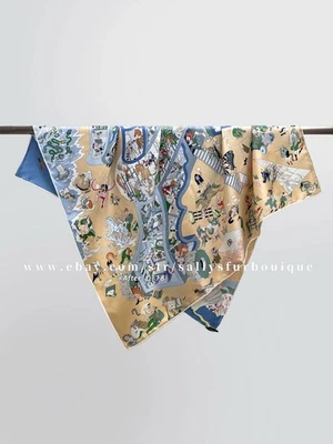 Sallys Heavy 18 Momme Twill Silk Wrap Scarf Horse Print Double Face Shawl 35" - Image 1 of 4