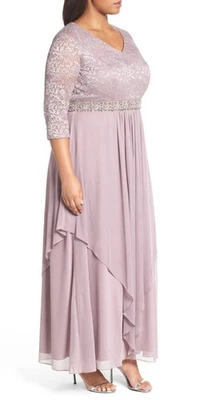 $218 ALEX EVENINGS Purple Eggplant Sequin Lace Sparkle Gown Maxi Dress Womens 16 - Image 1 of 4