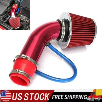 3"/76mm Car Cold Air Intake Filter Induction Kit Pipe Power Flow Hose System Red - Image 1 of 4