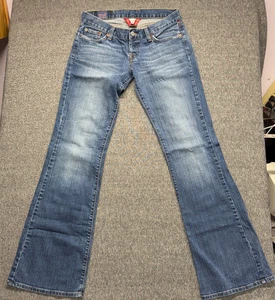 VTG Lucky Jeans Women 6L 28 Blue Fade Low Rise Flare Boot Button Fly Emerald - Picture 1 of 13