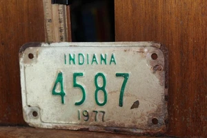 1977 Indiana Motorcycle License Plate 4587 RUSTY - Picture 1 of 3