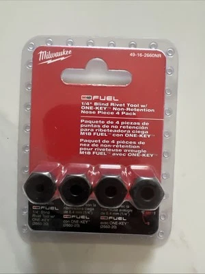 Milwaukee 49-16-2660NR M18 1/4" Herramienta Remache Nariz Piezas 4pk Foto 1 de 3