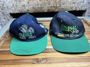 2 Vintage Notre Dame Fighting Irish Hat Men Twins Enterprise Snap Back Caps - Picture 1 of 14