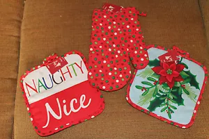 KITCHEN TOWEL, QUILTED POTHOLDER OR OVEN MITT *Christmas gifts Naughty Nice * - Picture 1 of 2