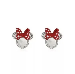 Mickey Mouse Ohrringe mit Schleife 925 Silber Pl.Zirkon Kinder Ohrstecker Disney - Bild 1 von 4