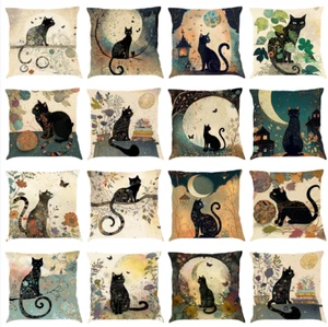 Carino cartone animato gatto luna notte libro federa cuscino cielo stellato divano copricuscino - Foto 1 di 31