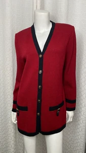 Chaqueta ST. JOHN COLLECTION Talla 8 Roja y Negra Santana Tejida con Herrajes Dorados - Imagen 1 de 4