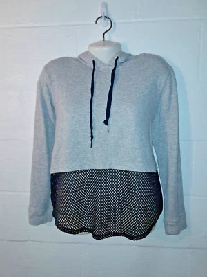Reflex Brand Women’s Juniors Size LG Hoodie Crop Mesh Gray Black Activewear Top - Image 1 of 4