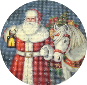 Needlepoint Handpainted Christmas Liz Goodrick Dillon Santa w/ Horse - Picture 1 of 4