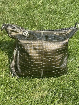 Brighton Green Alligator Embossed Patent Leather Satchel Shoulder Handbag Tassel - Image 1 of 4