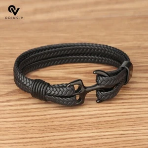 Unisex Anchor Bracelet Woven Multilayer Genuine Premium Leather Bracelet - Picture 1 of 8