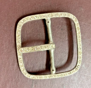 Vintage Silver Tone With Clear Rhinestones Square Belt Buckle single prong - Picture 1 of 10