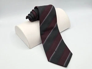 Ermenegildo Zegna Tie Burgundy & Black Stripes Wool Silk Cashmere Made In Italy - Picture 1 of 11
