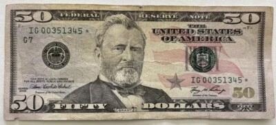 Billete de $50 de dólar *NOTE ESTRELLA* Raro Estampado Bajo Tamaño Foto 1 de 3