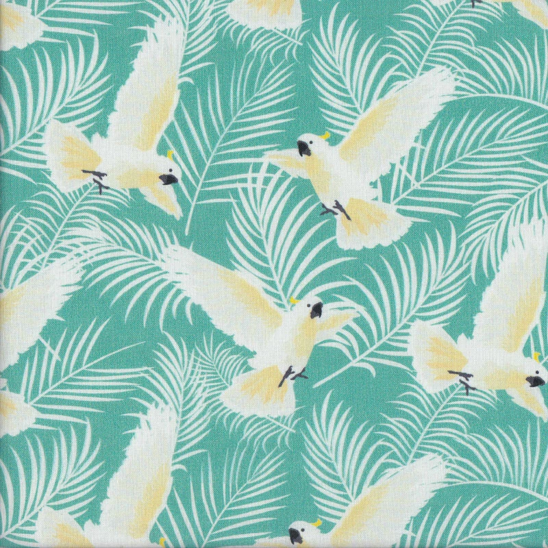 Cockatoos on Green Australiana Soaring Birds Quilting Fabric 1/2 Metre - image 1 of 1