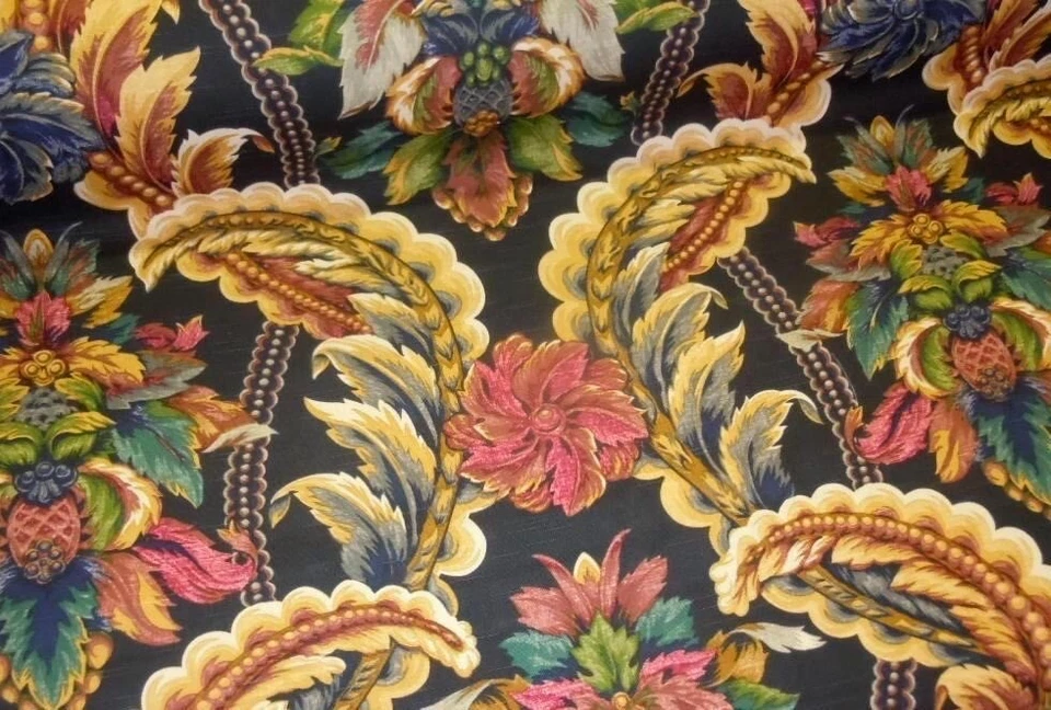 Tela réplica vintage Kravet negra floral Odyssey Foto 1 de 4