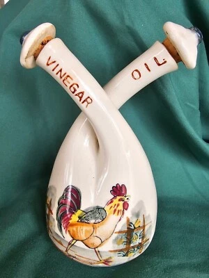 Vinagre y aceite vintage de una pieza con tema de granja de gallo de crueta de 6,5" de alto Foto 1 de 4