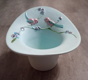 Vintage 1957 Rumpf Keramik Hut Vase Übertopf S4 Serenade Puder Blau Rosa Vögel - Bild 1 von 8