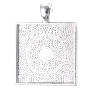 20 Stck. Hell Silber 25 mm Rund/Quadratisch Anhänger Fächer Cabochon Schmuck Einfassung - Bild 1 von 9