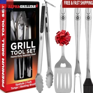 Heavy Duty BBQ Tools Set Stainless Steel Accessories Spatula Fork Brush Tongs US - Picture 1 of 7