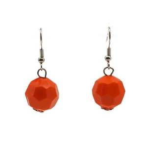 Acrylic Orange 15mm Bead Wire Hook Dangle Drop Fashion Earrings 1.50 Inch Long - Picture 1 of 13