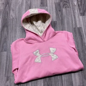 UNDER ARMOUR Embroidered Pullover Pink Hooded Sweatshirt Hoodie Girl's Size XL - Picture 1 of 9