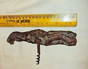 VINTAGE ENGLISH IRON & WOOD HANDLE CORKSCREW WINE BOTTLE OPENER OLD COLLECTIBLE - Picture 1 of 8