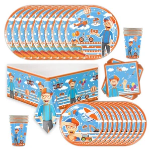 Party Supplies Set Plates Cups Tablecloth Napkins for Blippi Themed Party - Picture 1 of 6