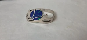 Sterling Silver TAXCO Tulip Azurmalachite Hinged Bangle Bracelet - Picture 1 of 12