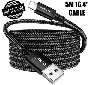 Fast Charger USB Cable 5M 16" Braided Cord For iPhone 6 7 8 11 12 13 14 Pro Max - Picture 1 of 13