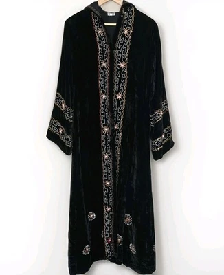 Plumero de colección años 90 para mujer L negro terciopelo aplastado bordado floral capucha boho gótico Foto 1 de 4