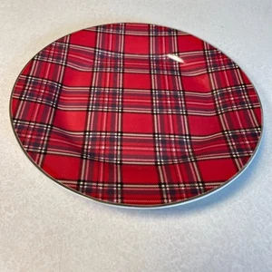 Red Plaid Salad Plates by Pacific Rim with Gold Trim - Set of 4 - Picture 1 of 5