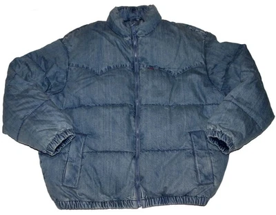 Levi's Men's Super Puffer Denim Jacket Down Filled Medium Wash Blue Size L $198 - Image 1 of 4