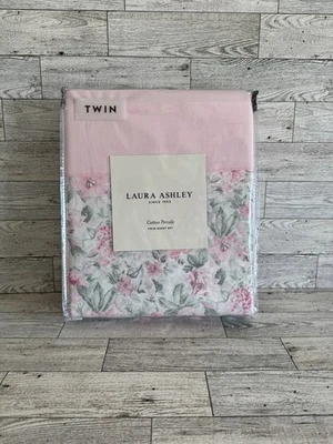 NWT Laura Ashley 3 Pc Aveline Twin Sheet Set Pink Floral Flowers Stripe Border - Image 1 of 4